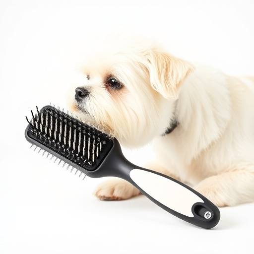 Imagen de un cepillo con cerdas suaves y mango ergon&oacute;mico para el aseo de perros y gatos