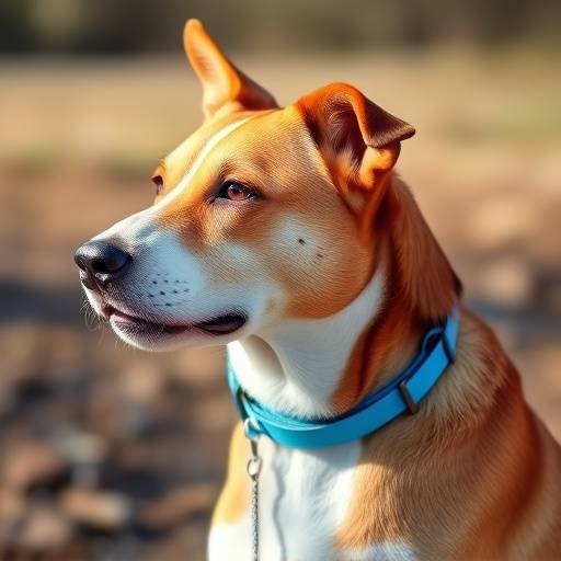 Perro con un collar antiparasitario de color azul
